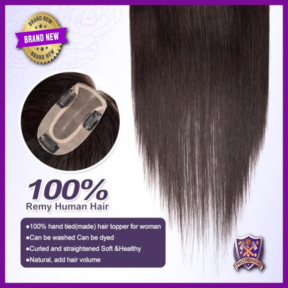 12 Inch Human Hair Topper with Bangs for Thin Hair, 7x12cm Base